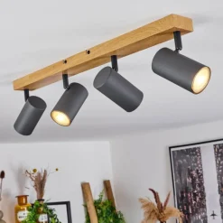 hofstein Plafonnier Javel Couleur bois, Noir, 4 lumières