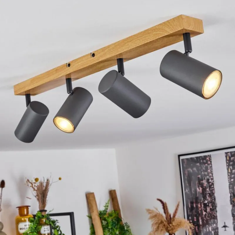 hofstein Plafonnier Javel Couleur bois, Noir, 4 lumières