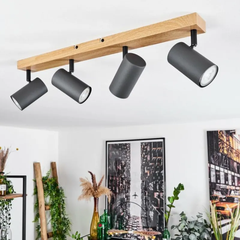 hofstein Plafonnier Javel Couleur bois, Noir, 4 lumières