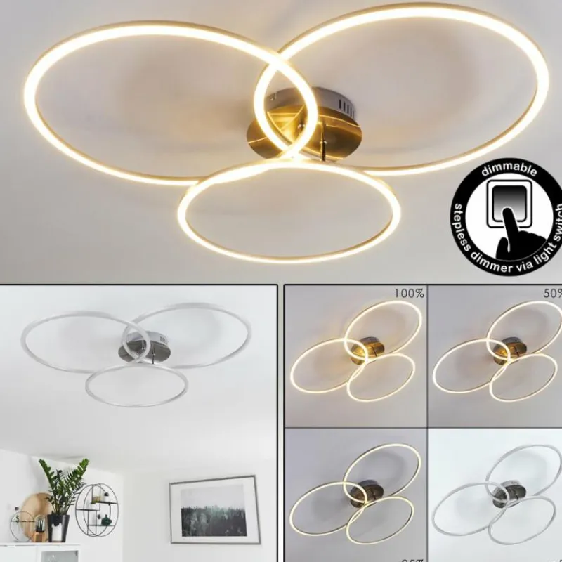 hofstein Plafonnier Johsa LED Nickel mat, Argenté, 3 lumières