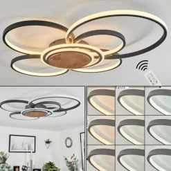 Lampes En Bois-hofstein Plafonnier Kassambene LED Anthracite, Écru, 1 lumière, Télécommandes