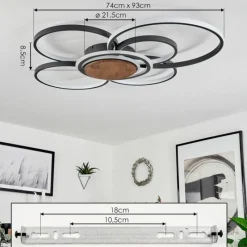 Lampes En Bois-hofstein Plafonnier Kassambene LED Anthracite, Écru, 1 lumière, Télécommandes