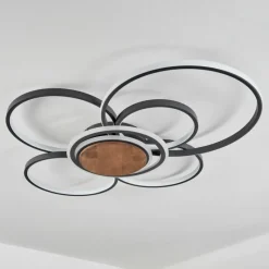 Lampes En Bois-hofstein Plafonnier Kassambene LED Anthracite, Écru, 1 lumière, Télécommandes