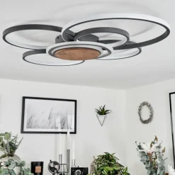 Lampes En Bois-hofstein Plafonnier Kassambene LED Anthracite, Écru, 1 lumière, Télécommandes