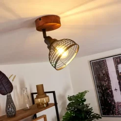 Lampes Industrielles-hofstein Plafonnier Kesao Bois foncé, Noir, 1 lumière