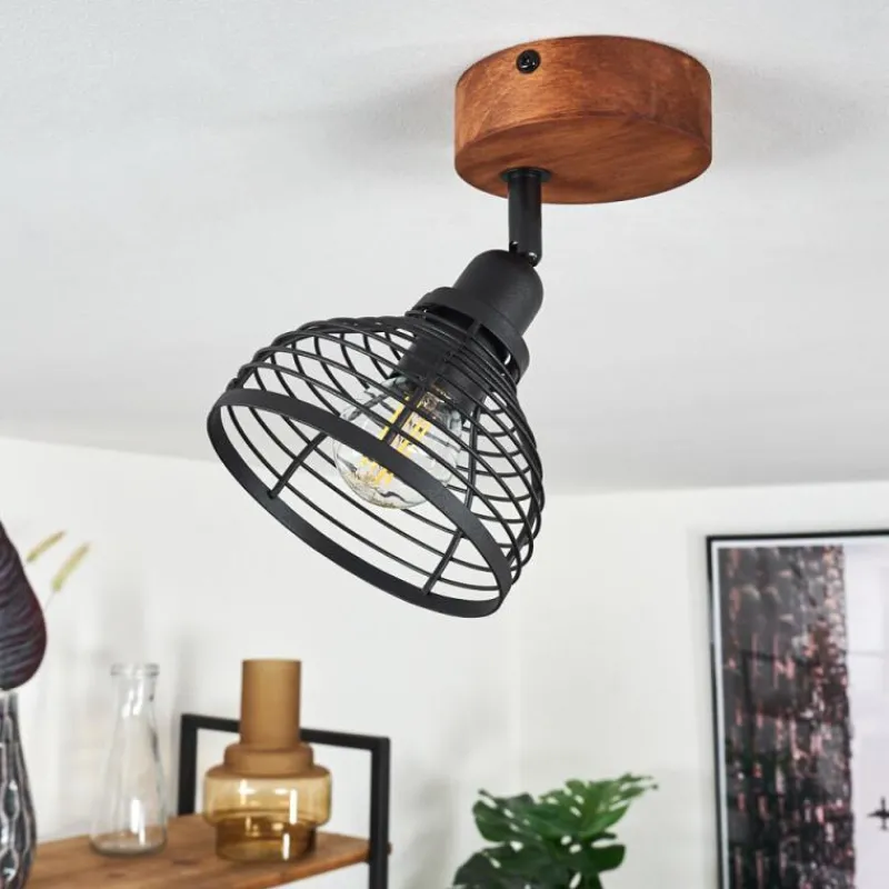 Lampes Industrielles-hofstein Plafonnier Kesao Bois foncé, Noir, 1 lumière