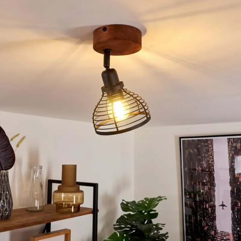 Lampes Industrielles-hofstein Plafonnier Kesao Bois foncé, Noir, 1 lumière