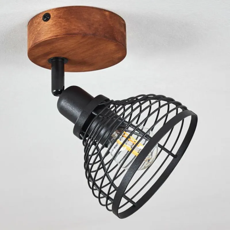 Lampes Industrielles-hofstein Plafonnier Kesao Bois foncé, Noir, 1 lumière