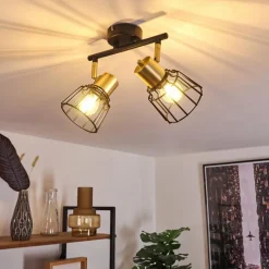 Lampes Vintages & Rétros-hofstein Plafonnier Kesao Laiton, Noir, 2 lumières