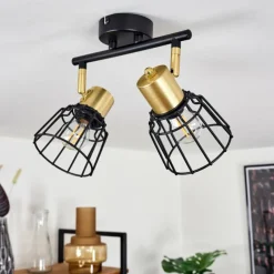 Lampes Vintages & Rétros-hofstein Plafonnier Kesao Laiton, Noir, 2 lumières