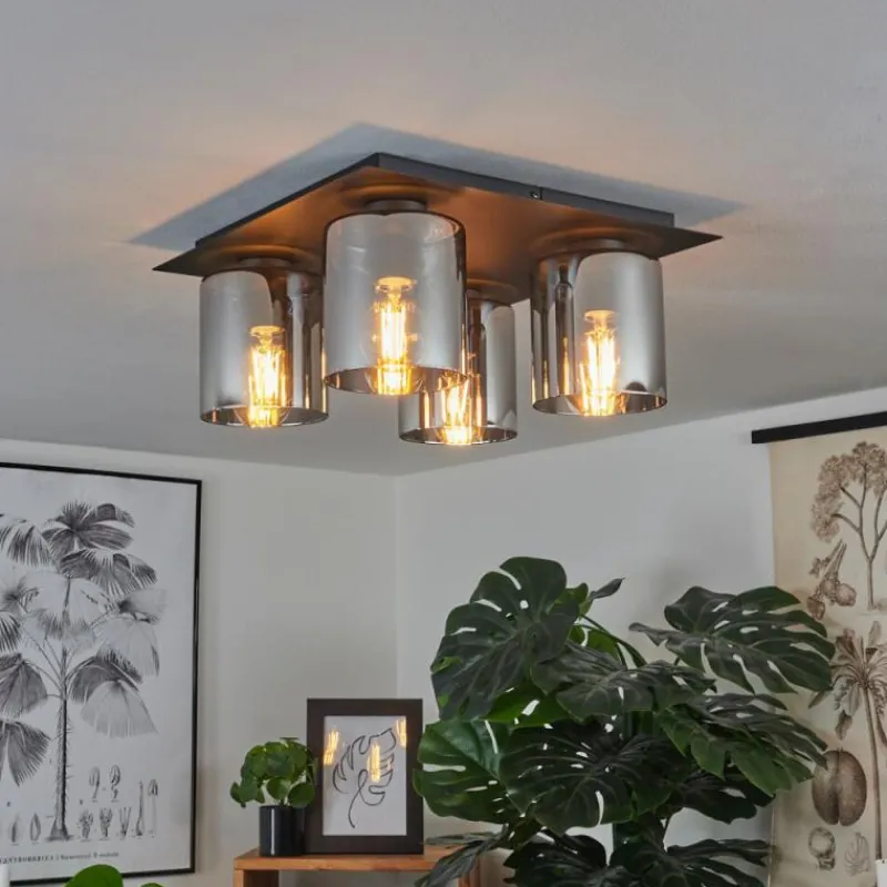 Suspension Verre Fumé-hofstein Plafonnier Klemtoo Noir, 4 lumières