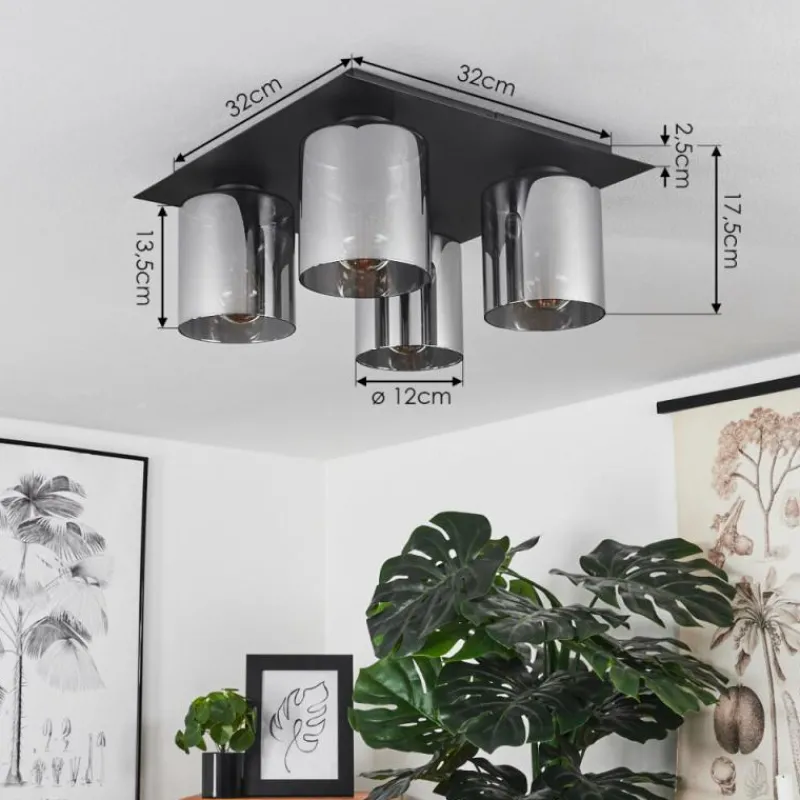 Suspension Verre Fumé-hofstein Plafonnier Klemtoo Noir, 4 lumières