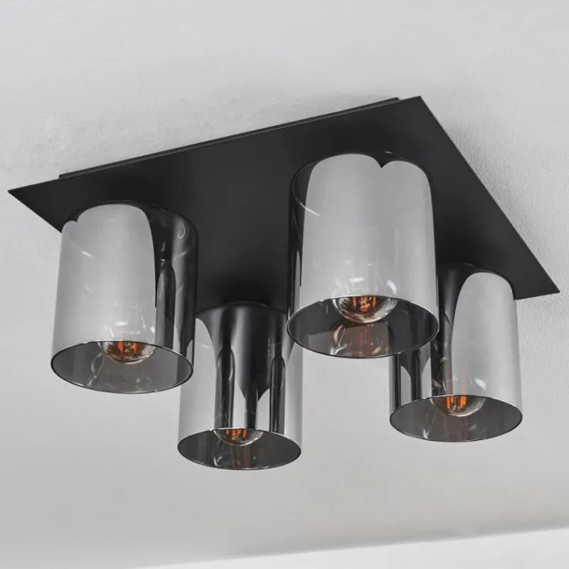 Suspension Verre Fumé-hofstein Plafonnier Klemtoo Noir, 4 lumières