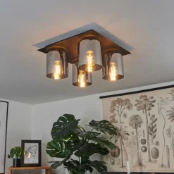 Suspension Verre Fumé-hofstein Plafonnier Klemtoo Noir, 4 lumières