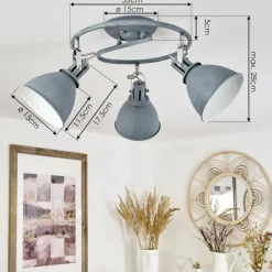 hofstein Plafonnier Koppom Bleu, Gris, 3 lumières* Spots Et Projecteurs