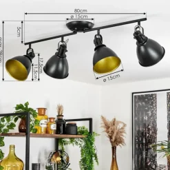 Lampes Dorées-hofstein Plafonnier Koppom Noir, 4 lumières