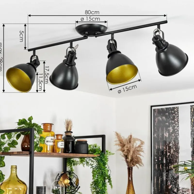 Lampes Dorées-hofstein Plafonnier Koppom Noir, 4 lumières