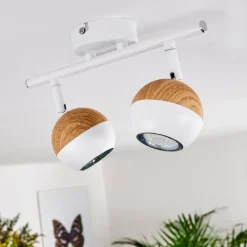hofstein Plafonnier Kotaoa LED Bois clair, Blanc, 2 lumières