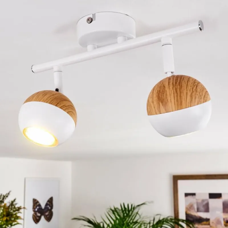 hofstein Plafonnier Kotaoa LED Bois clair, Blanc, 2 lumières