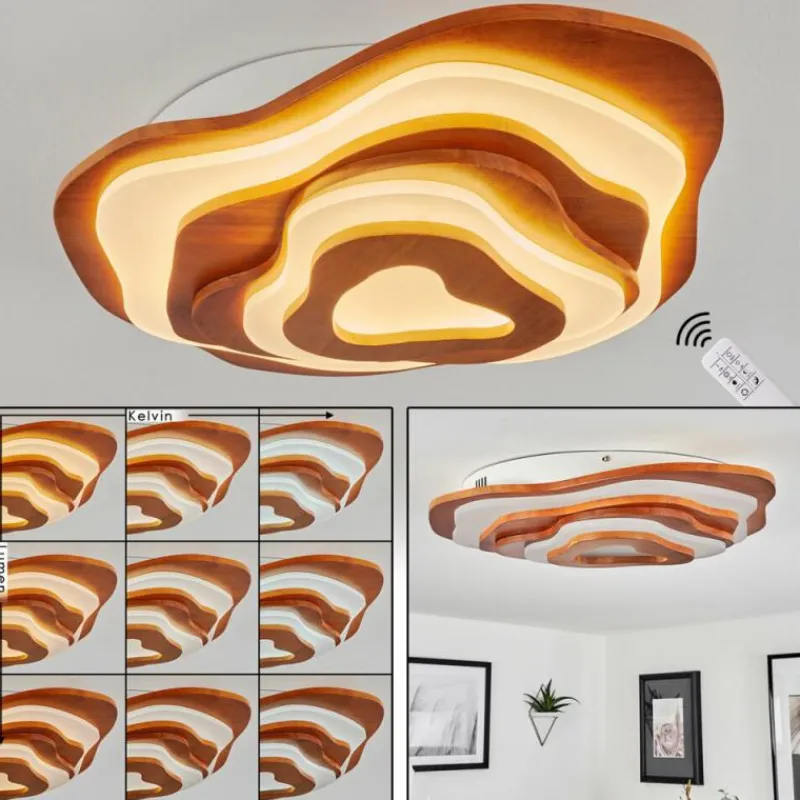 Lampes En Bois-hofstein Plafonnier Krieng LED Écru, Blanc, 1 lumière, Télécommandes