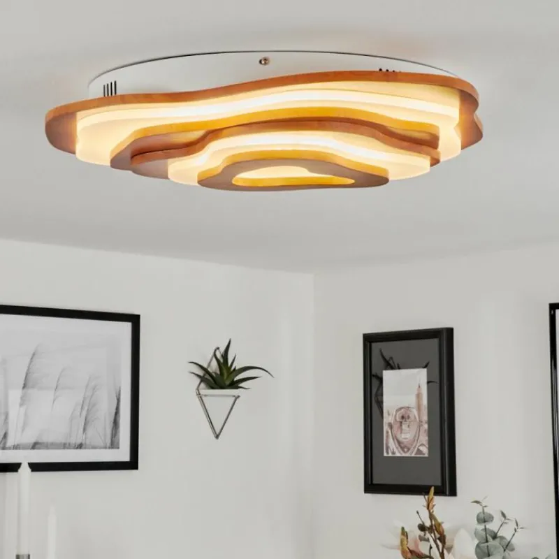 Lampes En Bois-hofstein Plafonnier Krieng LED Écru, Blanc, 1 lumière, Télécommandes
