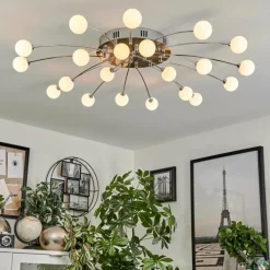 hofstein Plafonnier Lacosse LED Chrome, Nickel mat, 21 lumières