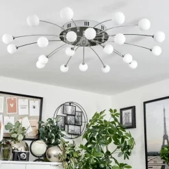 hofstein Plafonnier Lacosse LED Chrome, Nickel mat, 21 lumières