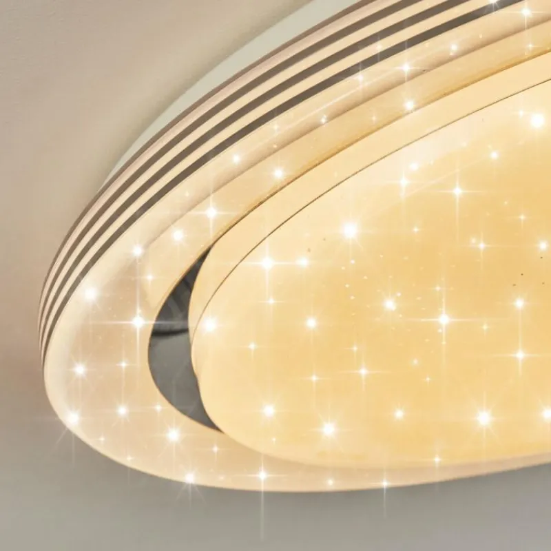 hofstein Plafonnier Laganadi LED Chrome, 1 lumière, Télécommandes, Changeur de couleurs