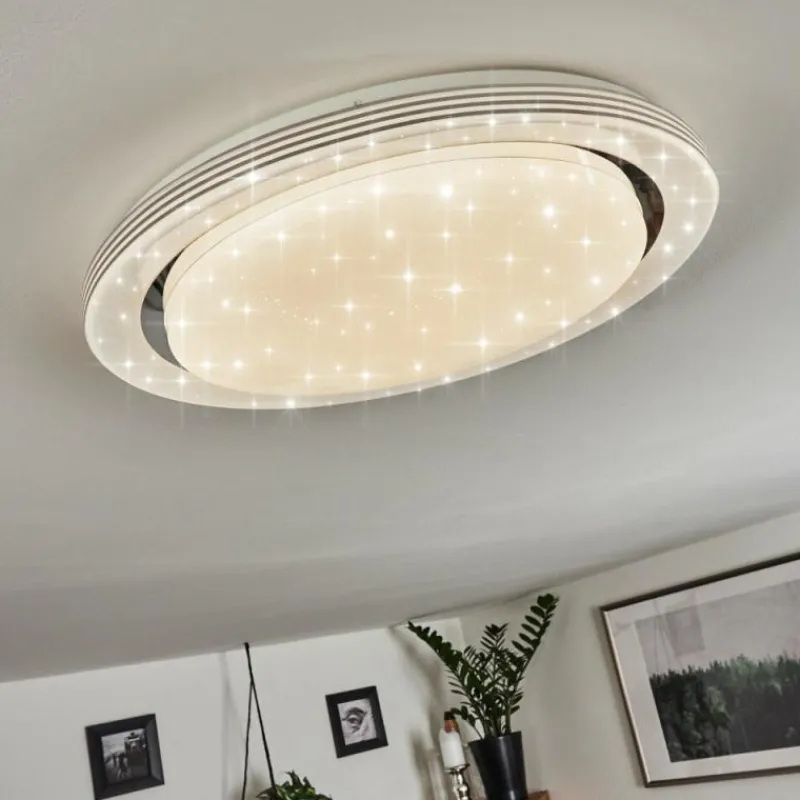 hofstein Plafonnier Laganadi LED Chrome, 1 lumière, Télécommandes, Changeur de couleurs