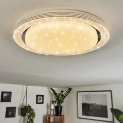 hofstein Plafonnier Laganadi LED Chrome, 1 lumière, Télécommandes, Changeur de couleurs