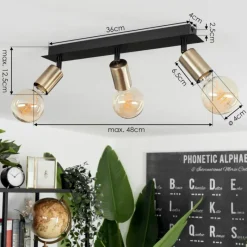 Lampes Vintages & Rétros-hofstein Plafonnier Laharie Vieux laiton, Noir, 3 lumières