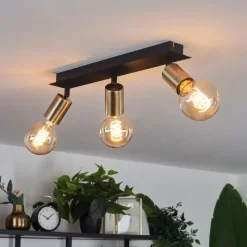 Lampes Vintages & Rétros-hofstein Plafonnier Laharie Vieux laiton, Noir, 3 lumières