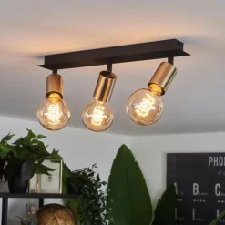 Lampes Vintages & Rétros-hofstein Plafonnier Laharie Vieux laiton, Noir, 3 lumières