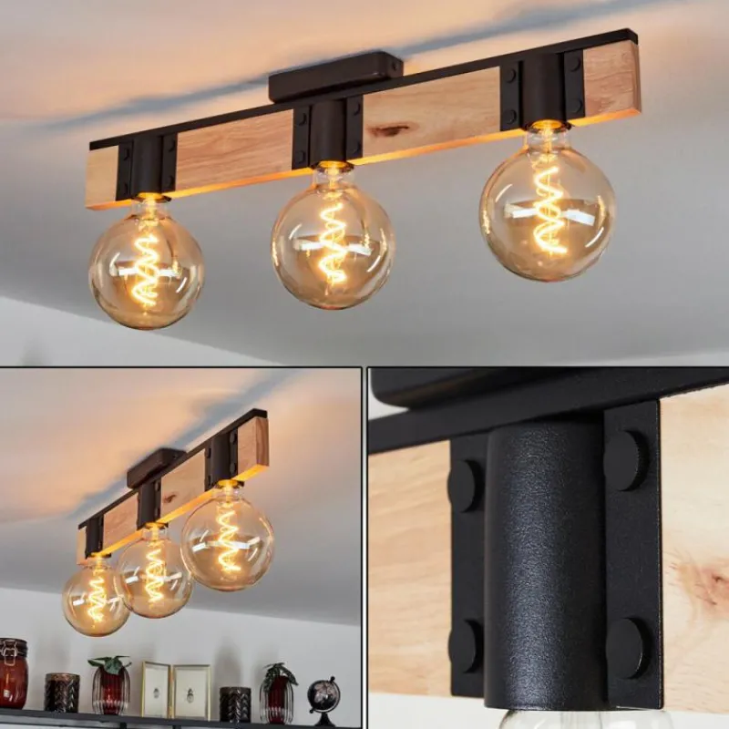 Lampes Industrielles-hofstein Plafonnier Lemou Bois clair, Noir, 3 lumières