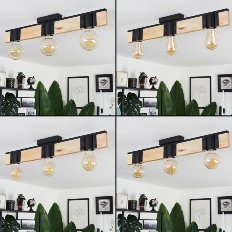 Lampes Industrielles-hofstein Plafonnier Lemou Bois clair, Noir, 3 lumières