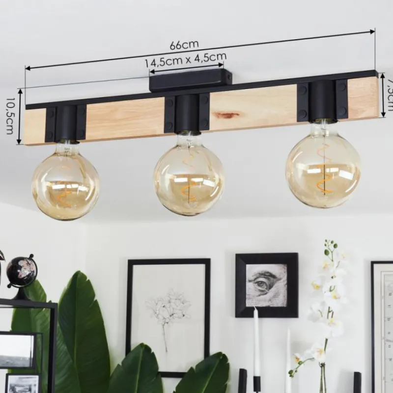 Lampes Industrielles-hofstein Plafonnier Lemou Bois clair, Noir, 3 lumières