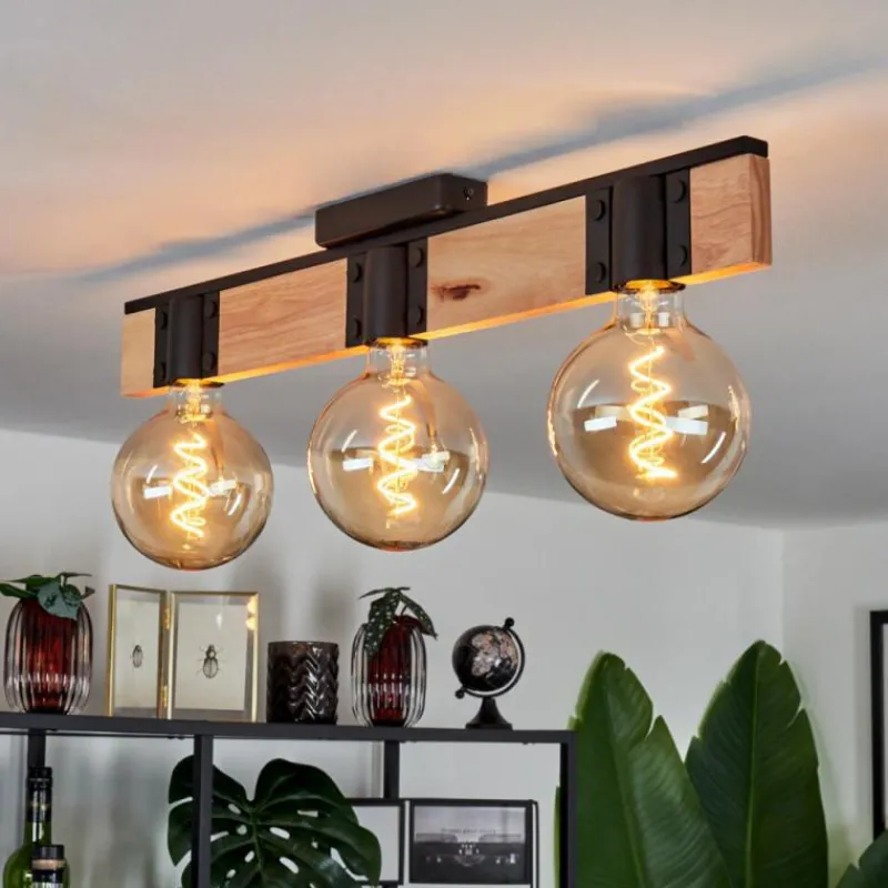 Lampes Industrielles-hofstein Plafonnier Lemou Bois clair, Noir, 3 lumières