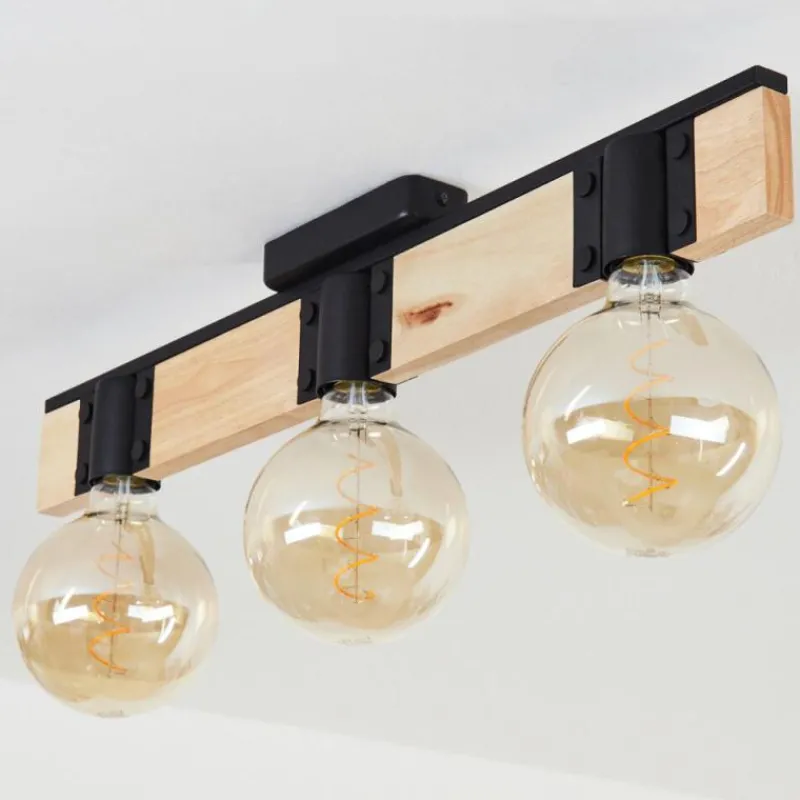 Lampes Industrielles-hofstein Plafonnier Lemou Bois clair, Noir, 3 lumières