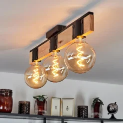 Lampes Industrielles-hofstein Plafonnier Lemou Bois clair, Noir, 3 lumières