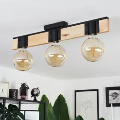Lampes Industrielles-hofstein Plafonnier Lemou Bois clair, Noir, 3 lumières
