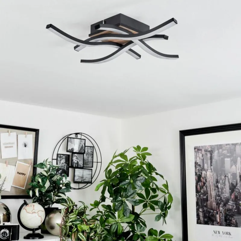 hofstein Plafonnier Letala LED Couleur bois, 4 lumières