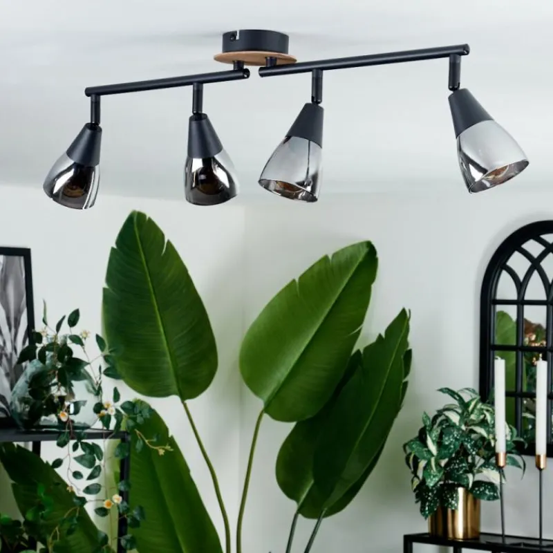 hofstein Plafonnier Leteque Couleur bois, Noir, 1 lumière