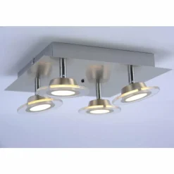 Luminaires Leuchten Direkt Plafonnier Leuchten Direkt LOLA-MIKE LED Acier inoxydable, 4 lumières, Télécommandes, Changeur de couleurs* Éclairage Led