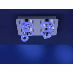 Luminaires Leuchten Direkt Plafonnier Leuchten Direkt Ls-TIM LED Chrome, 4 lumières, Télécommandes, Changeur de couleurs