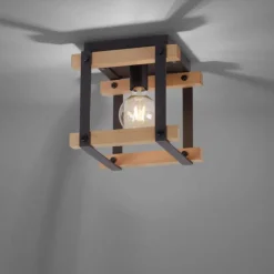 Lampes Industrielles-Luminaires Leuchten Direkt Plafonnier Leuchten Direkt EDITH Bois clair, Noir, 1 lumière