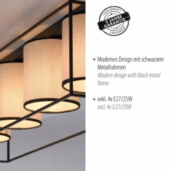 Lampes En Tissu-Luminaires Leuchten Direkt Plafonnier Leuchten Direkt RAVEN Noir, 4 lumières