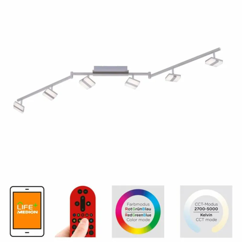 Luminaires Leuchten Direkt Plafonnier Leuchten-Direkt SABI LED Nickel mat, 6 lumières, Télécommandes, Changeur de couleurs