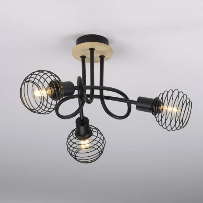 Lampes En Bois-Luminaires Leuchten Direkt Plafonnier Leuchten-Direkt EUGEN Écru, Noir, 3 lumières