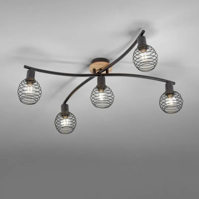 Lampes En Bois-Luminaires Leuchten Direkt Plafonnier Leuchten-Direkt EUGEN Écru, Noir, 5 lumières