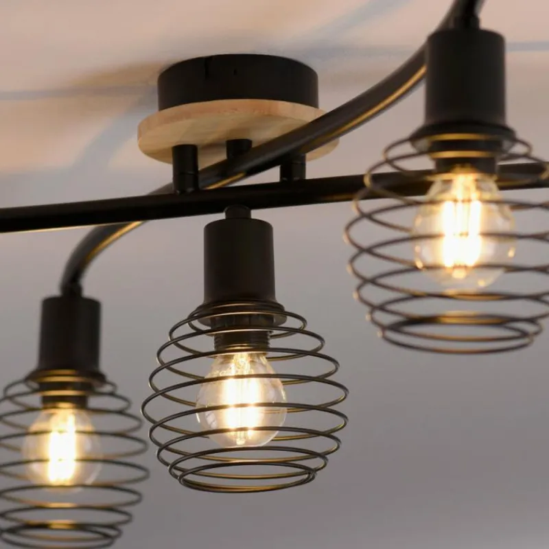 Lampes En Bois-Luminaires Leuchten Direkt Plafonnier Leuchten-Direkt EUGEN Écru, Noir, 5 lumières